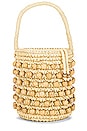 view 1 of 4 Wood Beaded Mini Bucket Bag in Natural Straw & Beads