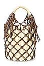 view 1 of 4 Leather Macrame Bucket Bag in Natural Straw & Brown Leather
