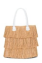 view 1 of 4 Frayed Straw Tote in Beige & White Leather