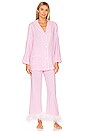view 1 of 4 PYJAMA PARTY PAJAMA SET WITH FEATHERS in Pink And White