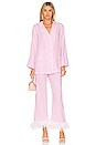 view 4 of 4 PYJAMA PARTY PAJAMA SET WITH FEATHERS in Pink And White