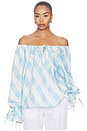 view 1 of 4 Cha-cha Lounge Blouse in White & Blue