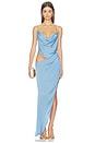 view 1 of 5 Aura Draped Asymmetric Gown in Sky Blue