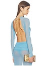 view 1 of 6 Nerea Long Sleeve Backless Bodysuit in Aqua