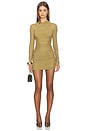 view 1 of 3 Moxey Ruched Mesh Mini Dress in Ochre