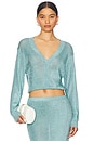 view 1 of 5 Moni Metallic Cardigan Top in Frosted Sea