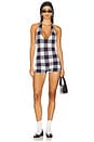view 1 of 3 Aro Romper in Navy & Eggshell Gingham