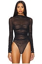 view 2 of 5 Mila Ruched Bodysuit With Asymetric Neck in Black