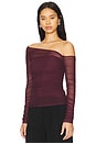 view 3 of 5 Shauna Asymetric Mesh Top in Merlot