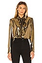 view 2 of 5 Foil Satin Blouse with Neck Tie Top in Liquid Gold