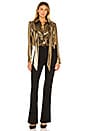 view 5 of 5 Foil Satin Blouse with Neck Tie Top in Liquid Gold