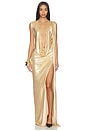 view 1 of 4 Floor Length Reversible Cowl Dress in Gold Metallic