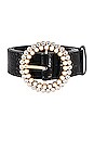 view 3 of 3 Leather Rhinestone Buckle Belt in Black