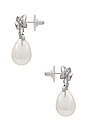 view 2 of 2 Pave Bow Pearl Drop Earring in Silver