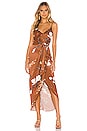 view 1 of 3 St Lucia Tie Front Draped Midi Dress in Tan Multi