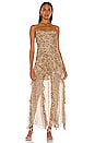 view 1 of 3 Claudette Ruched Frill Midi Dress in Olive & Cream
