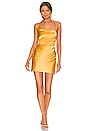 view 1 of 3 Alma Asymmetrical Bias Cowl Mini Dress in Saffron