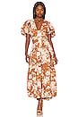 view 1 of 3 Capucine Plunged Short Sleeve Dress in Almond Multi
