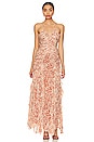 view 1 of 3 Hala Ruched Frill Maxi Dress in Mango & Oatmeal