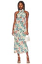 view 1 of 3 Malia Cross Front Halter Bias Midi Dress in Otmeal & Multi