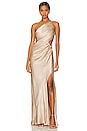 view 1 of 4 La Lune Asymmetrical Gathered Maxi Dress in Gold