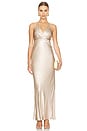 view 1 of 3 La Lune Plunged Open Back Halter Maxi Dress in Gold
