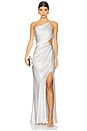 view 1 of 3 La Lune Asymmetrical Gathered Maxi Dress in Silver