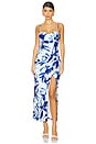 view 1 of 3 Stevie Bustier Draped Midi Dress in Bluebell Wallpaper