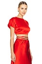 view 2 of 4 Milenna Silk Open Back Drawstring Crop Top in Chilli Red