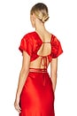 view 3 of 4 Milenna Silk Open Back Drawstring Crop Top in Chilli Red
