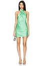 view 1 of 3 Jasmine Halter Mini Dress in Kiwi Luxe Satin
