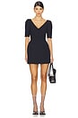view 1 of 3 V-neck Bow Mid-sleeve Dress in Navy Blue