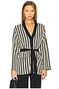 view 1 of 5 Max Belted Knit Cardigan in Black/rice Flour Stripe
