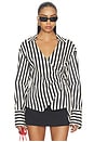 view 1 of 4 Anya Poplin Wrap Top in Black & White Stripe