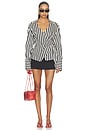 view 4 of 4 Anya Poplin Wrap Top in Black & White Stripe