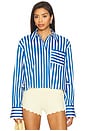 view 1 of 4 Ayre Cropped Poplin Top in Blue Stripe