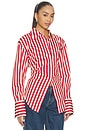 view 3 of 6 Loch Poplin Button Up in Venetian Red Stripe