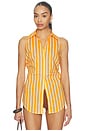 view 2 of 5 ARRIBA LOCH SLEEVELESS POPLIN BUTTON in Sungold & Ecru Stripe