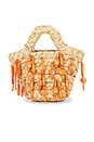 view 2 of 6 Beaded Mercado Mini Tote Bag in Natural & Orange