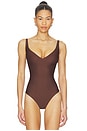 view 2 of 5 Body Core Sculpt Plunge Thong Bodysuit in Cocoa