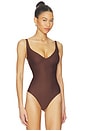 view 3 of 5 Body Core Sculpt Plunge Thong Bodysuit in Cocoa