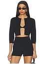 view 1 of 5 Refined Knit Crop Cardigan in Obsidian