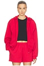 view 1 of 6 Cotton Fleece Classic Zip Up Hoodie in Washed Red