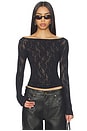 view 1 of 5 Knit Lace Long Sleeve Boat Neck in Obsidian