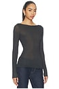 view 2 of 4 Sheer Modal Long Sleeve Boat Neck T-shirt in Onyx