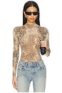 view 1 of 5 Milky Sheer Mock Neck Long Sleeve Bodysuit in Mica Multi Animal Print