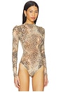 view 3 of 5 Milky Sheer Mock Neck Long Sleeve Bodysuit in Mica Multi Animal Print