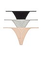 view 2 of 6 Gisella G-String 3 Pack in Black, Heather Grey & Macadamia