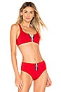 view 1 of 4 Aaya Zip Front Crop Bikini Top in Crimson Red