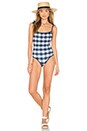 view 1 of 3 The Poppy Tie One Piece in Navy & Cream Gingham